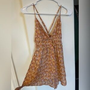 Love Tree Rust and Cream Floral Spaghetti-Strap Romper